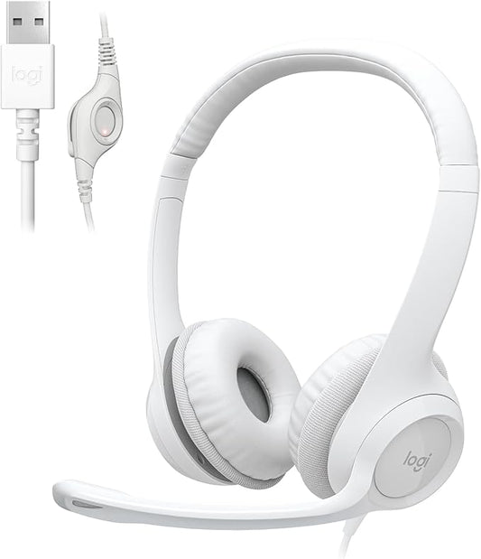 Logitech H390 Gaming Headphones, Wired Headphones with Mic, USB Headset with Microphone for PC, Noise Cancelling Microphone for Video Meetings, Music, Gaming - Off White (Pack of 12)
