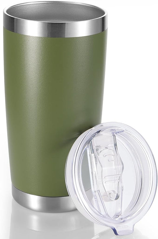 20 oz Tumbler Stainless Steel Tumblers with Lid Double Wall Vacuum Insulated Coffee Mug 20oz Powder Coated Cup for Hot and Cold Drinks, Army Green, 1 pack