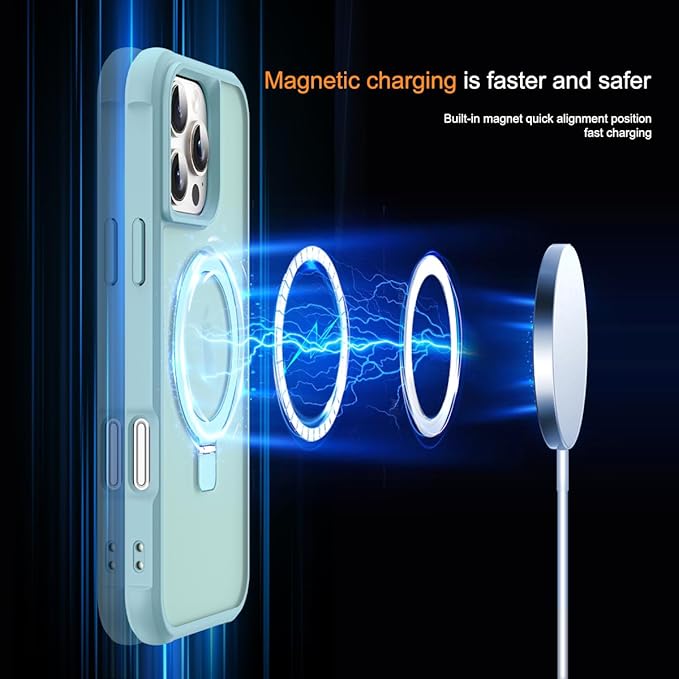 Compatible with iPhone 16 Pro Max Case with Invisible Magnetic O-Ring Stand Military-Grade Translucent Case for iPhone 16 ProMax 6.9" [Compatible with Mag-Safe][Great Grip Feeling], Blue
