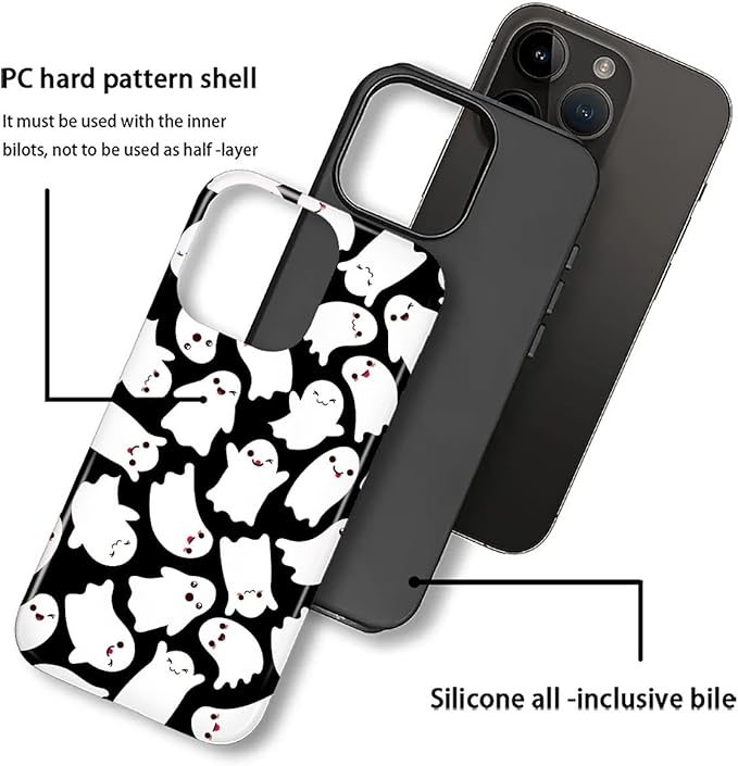Case for iPhone 16 Pro Case,Halloween Ghosts Bats Design - Hybrid Dual Protection Silicone + Hard PC Shockproof Full Body Cover Slim Anti-Scratch Protective Case for Men Women