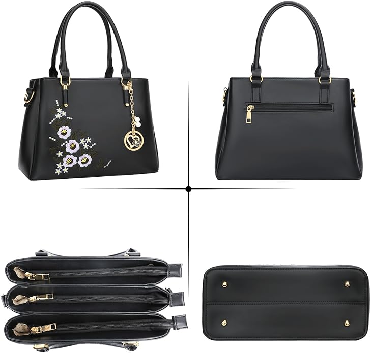 KKXIU Women Satchel Bags Handle Shoulder Handbags and Purses Pockets Zipper Leather Crossbody Bags