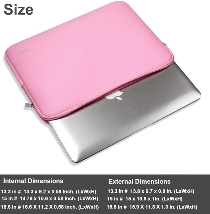 Naukay 15.6 Inch Laptop Sleeve,Resistant Neoprene Laptop Sleeve/Notebook Computer Pocket Case/Tablet Briefcase Carrying Bag - (Pink)