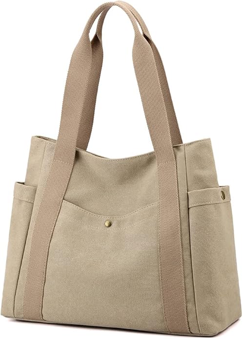 Women's Canvas Tote Handbags Multi-pocket Retro Casual Shoulder Bag Top Handle Satchel Tote Purse