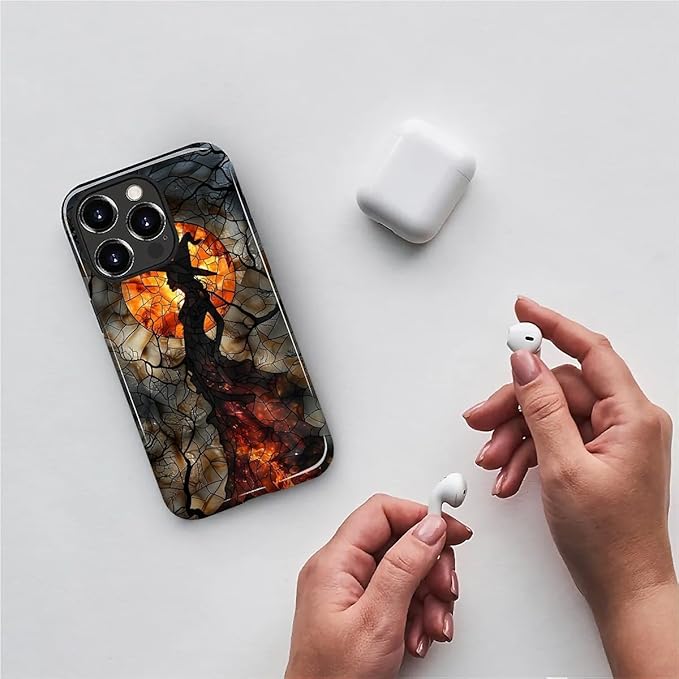 Case for iPhone 13 Pro Case,Halloween Witch Moon Stained Glass Design Hybrid Dual Protection Silicone + Hard PC Shockproof Full Body Cover Slim Anti-Scratch Protective Case for Men Women