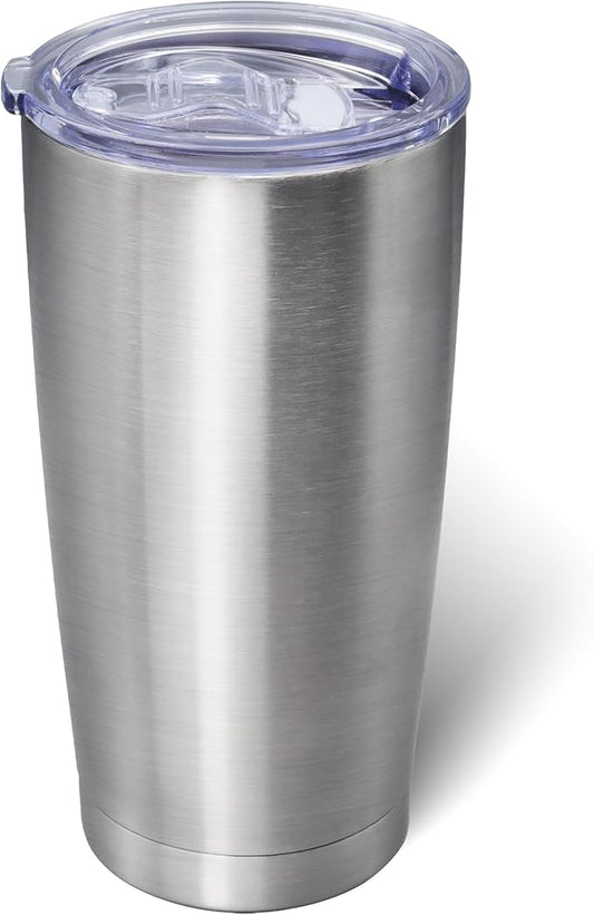 20oz Tumbler Bulk Stainless Steel Tumblers with Lid Vacuum Insulated Double Wall Travel Coffee Mug Powder Coated Tumbler Cup for Hot and Cold Drinks(Stainless Steel, 1 pack)