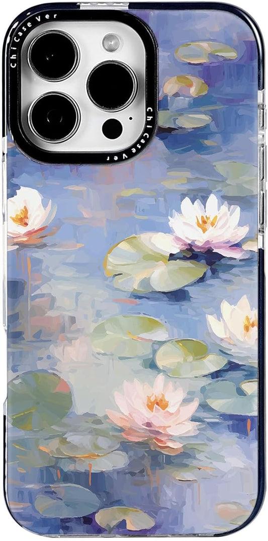 for iPhone 16 Pro Case, Impressionist Water Lily Scene, Military-Grade Drop Protection, Cute Soft Slim TPU Protective Cover with Camera Lens Protection for Women & Girls