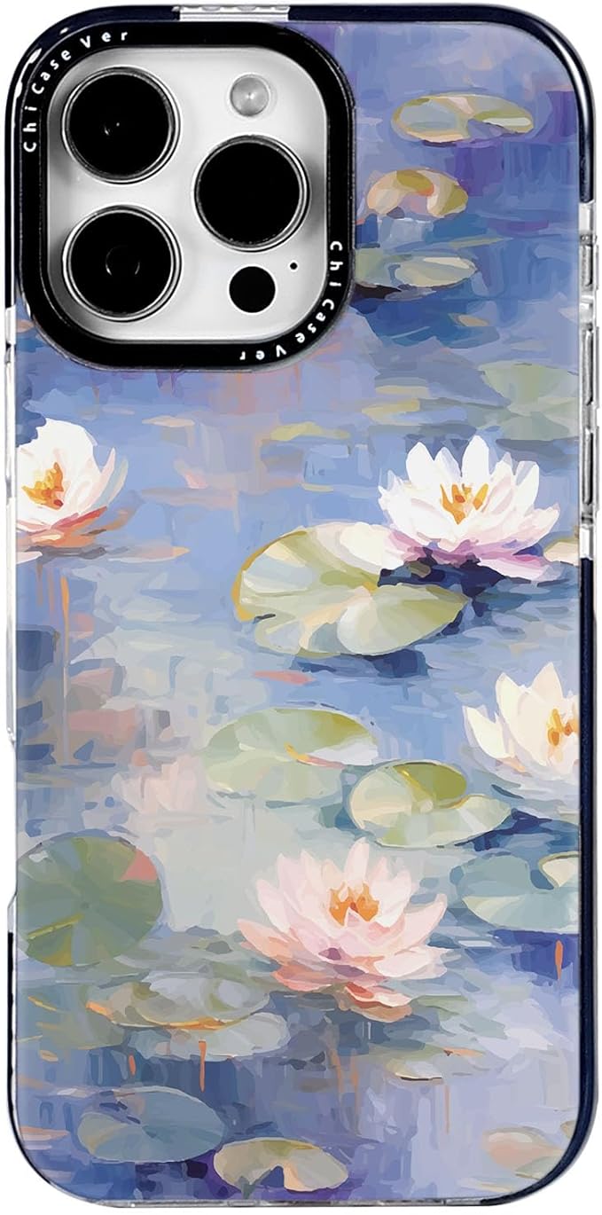 for iPhone 16 Case, Impressionist Water Lily Scene, Military-Grade Drop Protection, Cute Soft Slim TPU Protective Cover with Camera Lens Protection for Women & Girls