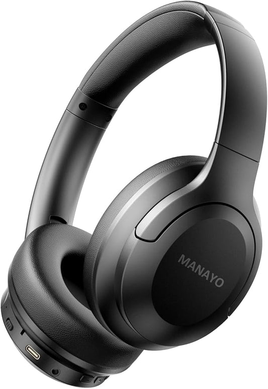 Over The Ear ANC Bluetooth Headphones, 60H Playtime Active Noise Cancelling Wireless/Wired Headphones with Microphone, Cheap Stereo Foldable Lightweight Headset for PC,TV, and Cell Phones