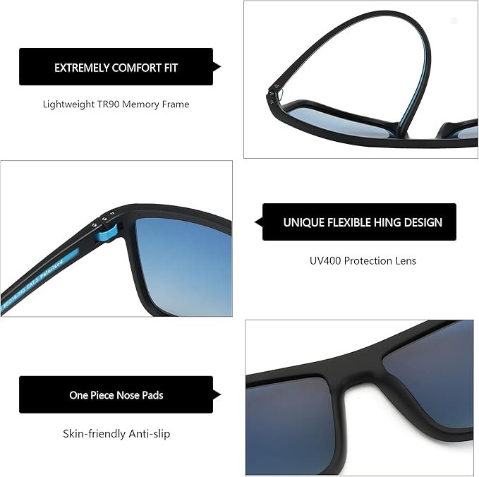 ZENOTTIC Polarized Sunglasses for Men Lightweight TR90 Frame UV400 Protection Square Sun Glasses