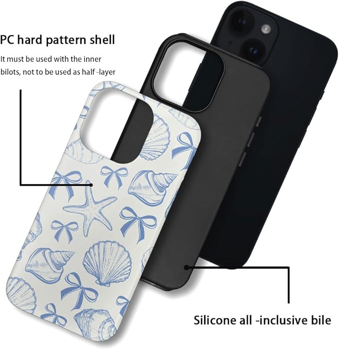 DAIZAG Case Compatible with iPhone 13,Fit Shockproof Cover for Women Girls,Blue Seashell Bow