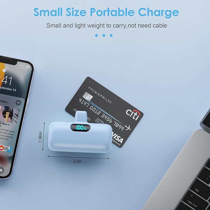 [2 Pack] Samll Portable Charger for iPhone 16/15 Series, 5000mAh 3A PD USB C Power Bank, Mini LCD Display Battery Pack Compatible with iPhone 16/16 Plus/16 Pro/15 Pro Max,Samsung,Android/Moto/LG etc