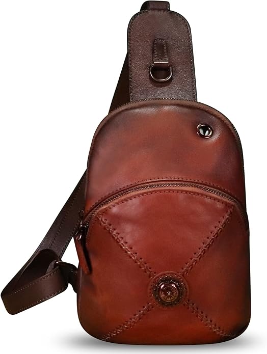 Genuine Leather Silng Bag for Women Small Vintage Leather Sling Backpack Fashion Shoulder Crossbody Bag Chest Purse