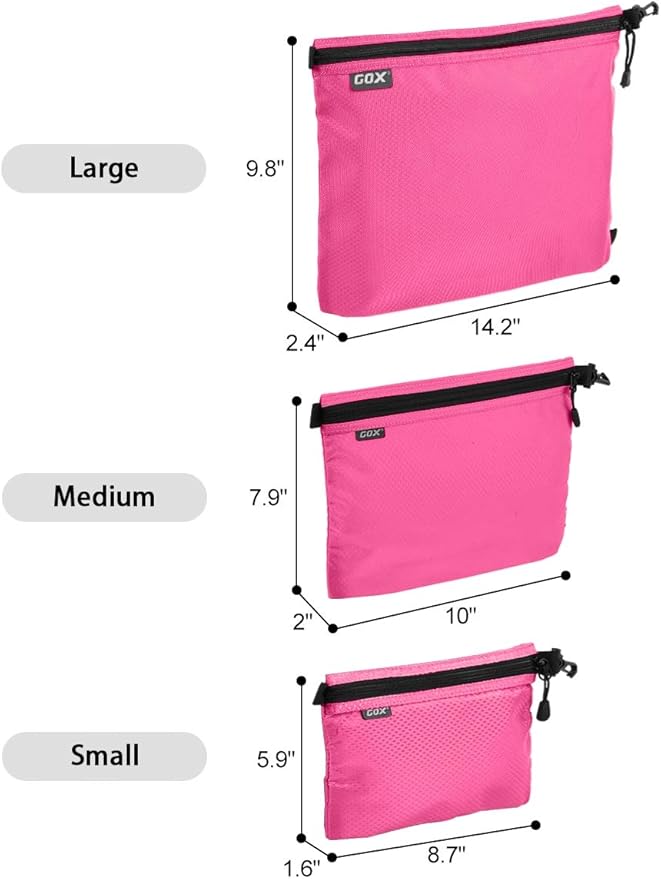 GOX 3 Pack Travel Toiletry Bag for Men Carry On Packing Organizer Zipper Pouch Portable Cosmetic Pouch Accessory Document Electronics (Pink)