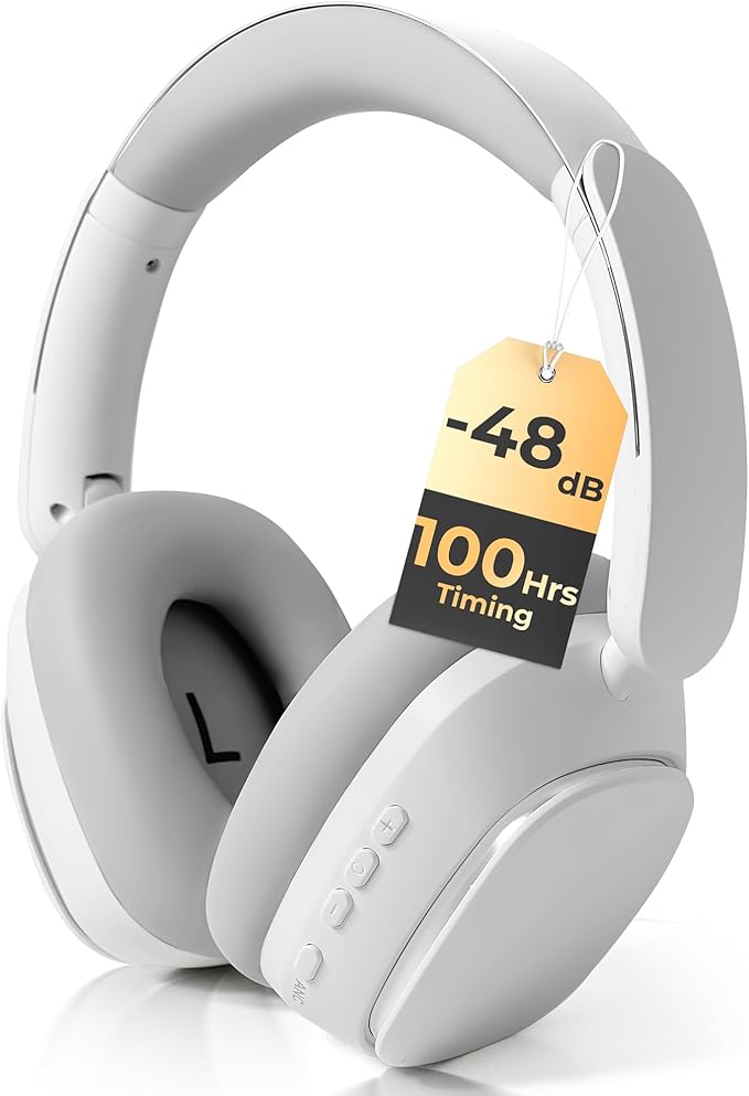 Wireless Over-Ear Headphones, Bluetooth 5.4, Active Noise Canceling ANC, 100H Battery, Foldable, Built-in Mic, Soft Earpads, Adjustable for Gym, Work, Travel, iOS/Android