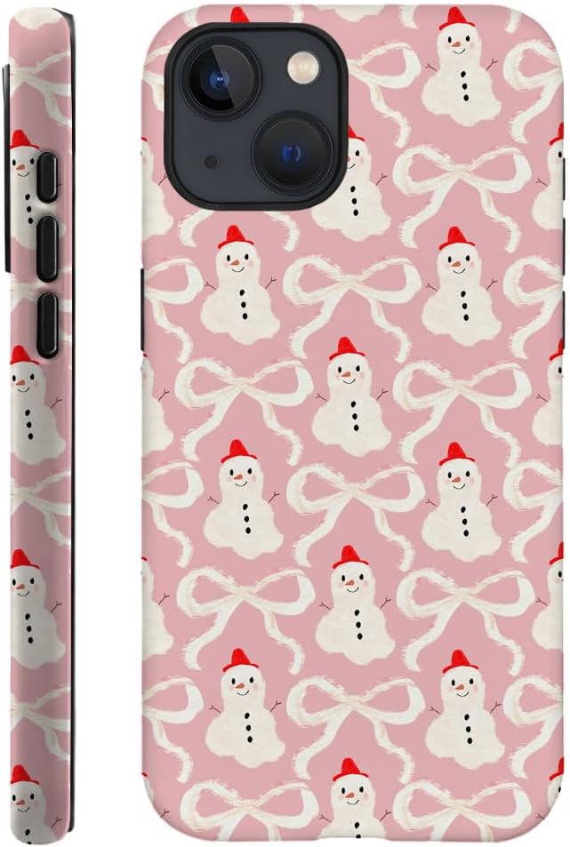 DAIZAG Case Compatible with for iPhone 13,Christmas Snowman Pink Bow Phone Case for iPhone 13 for Girl Women Boy Men
