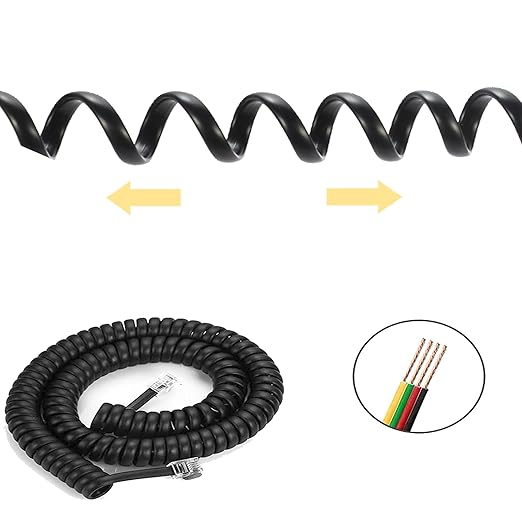 Phone Cord Landline8Ft Uncoiled / 1.4Ft Coiled Landline Phone Handset Cable RJ9 4P4C Telephone Accessory- Black (20pack)