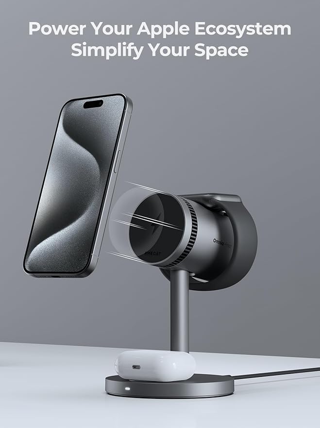 3 in 1 Charging Station Compatible with MagSafe, Cooling Wireless Charger 15W Qi2 Certified for iPhone 17/16/15/14/13/12, Samsung S25, Apple Watch, AirPods (45W PD Charger Included)
