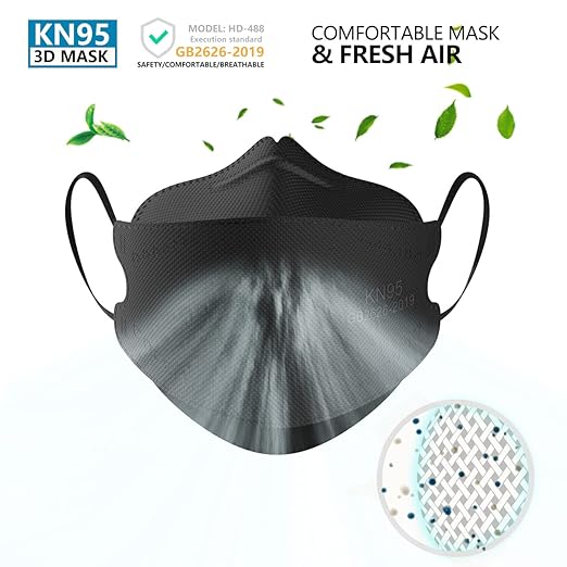 KN95 Face Masks 50 Pack, Breathable Comfortable and Disposable KN95 Mask, Black