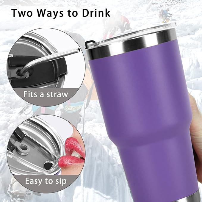 SYACOT 30oz Tumbler Double Wall Stainless Steel Vacuum Insulated Travel Mug with Splash-Proof Lid Metal Straw and Brush