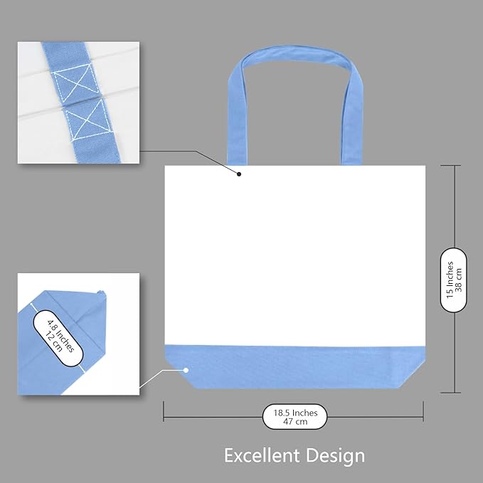 TOPDesign 3-Pack Super Strong Large 12oz Cotton Canvas Tote Bags, Reusable Grocery Shopping Cloth Bags, Fashionable Two-Tone Totes for Crafts, DIY Your Creative Designs