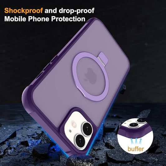 Magnetic Compatible with iPhone 12/12 Pro Case with Stand [Military Grade Drop Tested][Compatible with Magnet] Ring Translucent Slim Hard Back Soft Edge, Purple