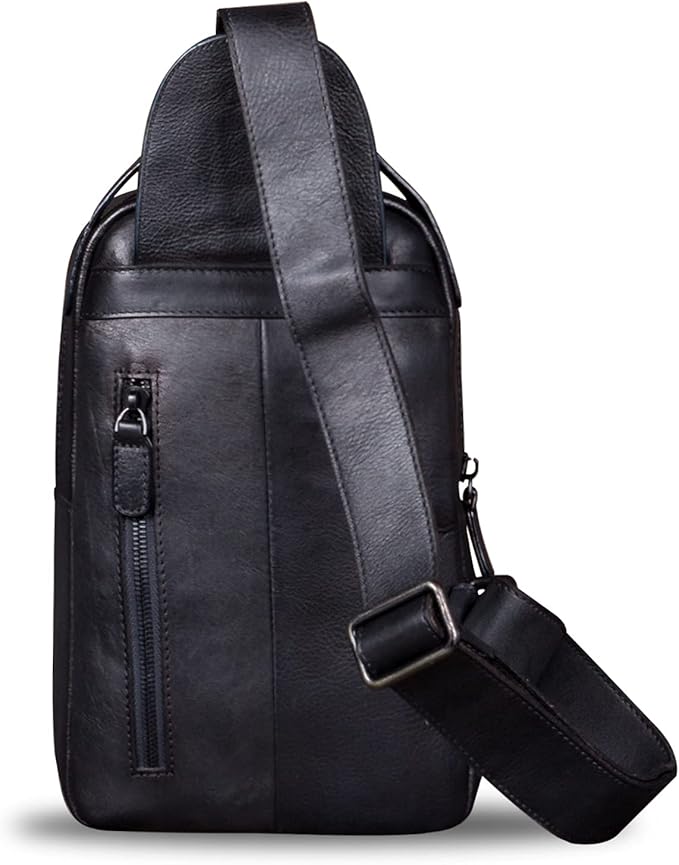 IVTG Genuine Leather Sling Bag Chest Shoulder Fanny Bag Hiking Backpack Vintage Handmade Crossbody Daypack