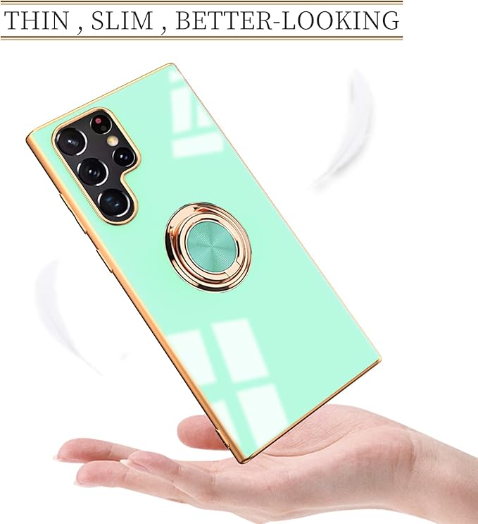 Tnarru Compatible for Samsung Galaxy S22 Ultra Case with Ring Holder Kickstand [with Magnetic] Soft TPU Shockproof Electroplated Protective Phone Case for Galaxy S22 Ultra 5G Light Green