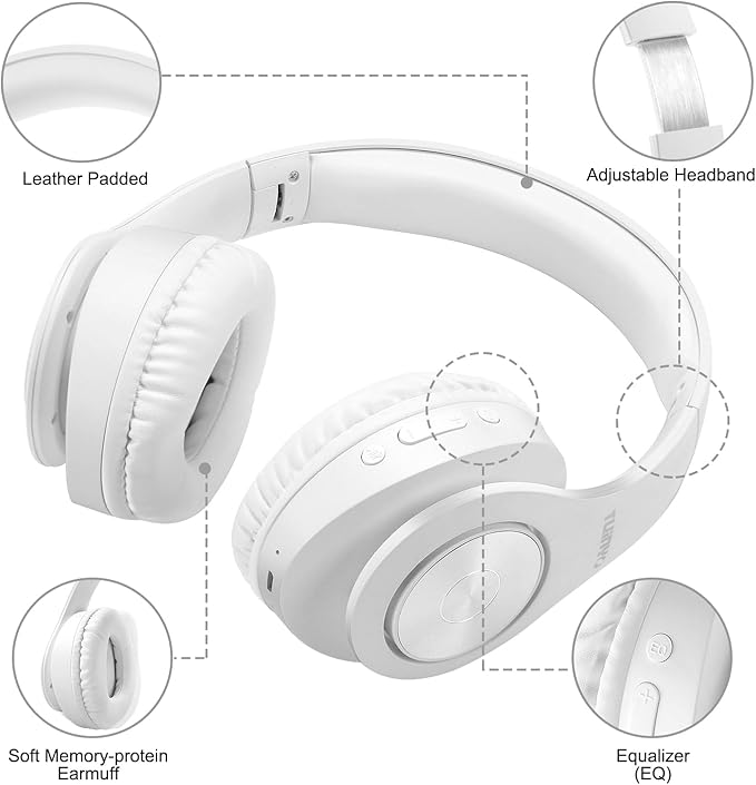 TUINYO Wireless Bluetooth Headphones - Over Ear Headset with 40H Playtime, Deep Bass, Memory-Protein Earmuffs, Mic & Wired Mode - Compatible with PC, Cell Phones & TV | Model