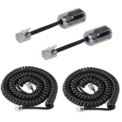 Telephone Handset Cord Detangler 2 Sets, 2 Pack Landline Handset Cord Cable (7.5Ft Uncoiled, 1.5 Ft Coiled) and 2 Pack Anti-Tangle Telephone Cord Untangler 360 Degree Rotating Swivel Cord