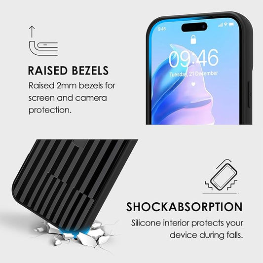 Compatible with iPhone 17 Pro Case with Finger Hand Strap Kickstand, Trendy Cool Striped Phone Case for Women Men, Full Camera Protection Shockproof Protective Cover, Black Stripes