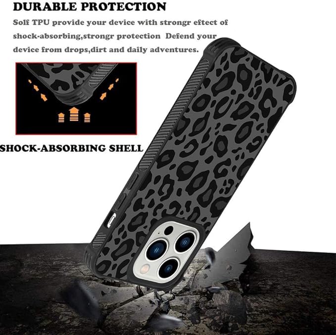 KANGHAR Case Compatible with iPhone 14 Pro Max,Black Leopard Design,Tire Texture Non-Slip +Shockproof Rugged TPU Protective Case for iPhone 14 Pro Max 6.7 Inch (2022) Leopard Pattern