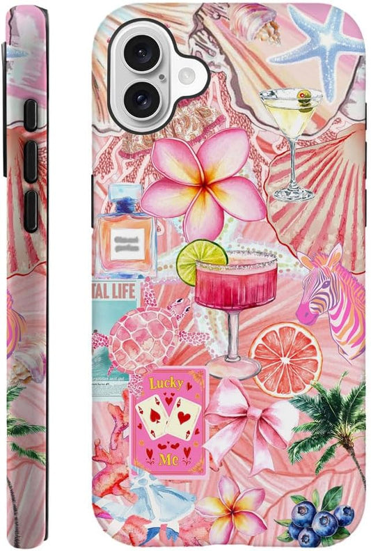 DAIZAG Case Compatible with iPhone 16,Fit Shockproof Cover for Women Girls,European Collage Lily Flower Seashell Pink