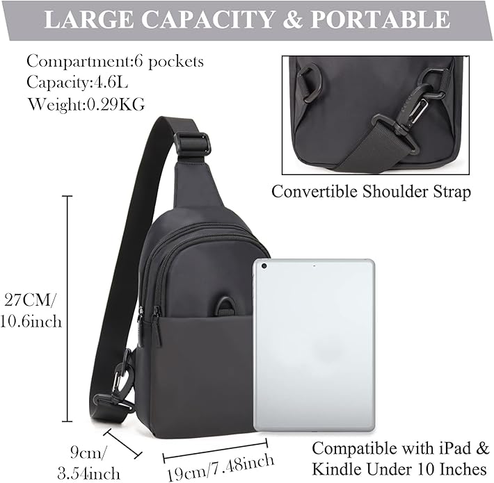 Waterproof Sling Bag Crossbody Bag for Travel Small Chest Bag for Women and Men travel sling bag for men