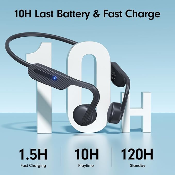 Bone Conduction Headphones, Open Ear Headphones, Superior Sound Wireless Bluetooth Running Headphones 10H Playtime, Comfortable Fit Waterproof for Music, Workouts, Travel