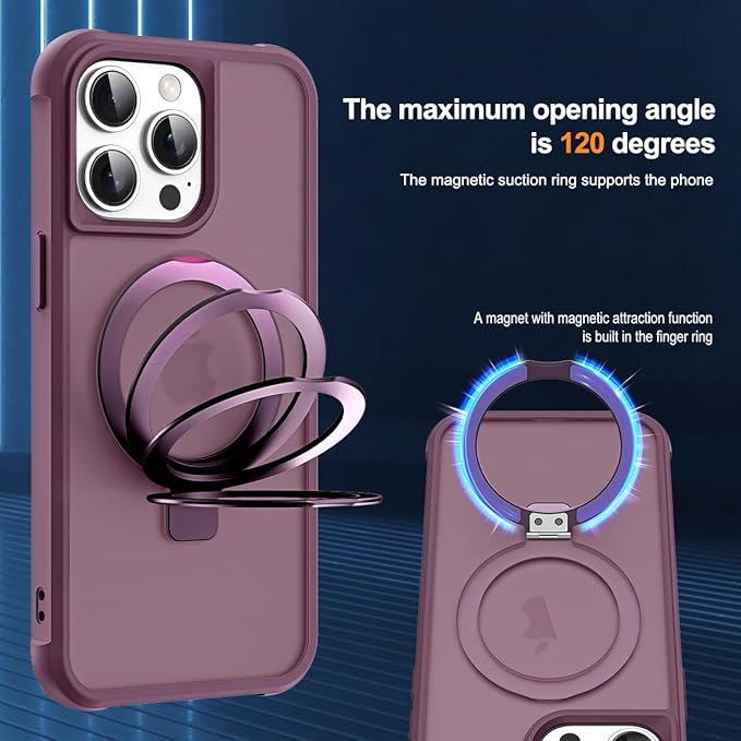 Compatible with iPhone 14 Pro Case with Invisible Magnetic O-Ring Stand Military-Grade Translucent Case for iPhone 14 Pro 6.1" [Compatible with Mag-Safe][Great Grip Feeling], Wine Red