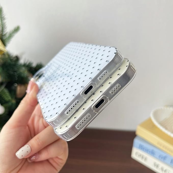 Compatible with iPhone 16 Pro Case, Fashion Cute Aesthetic Polka Dot Phone Case for Women, Shockproof Slim Soft TPU and Hard PC Protective Phone Cover for iPhone 16 Pro 6.3", Blue
