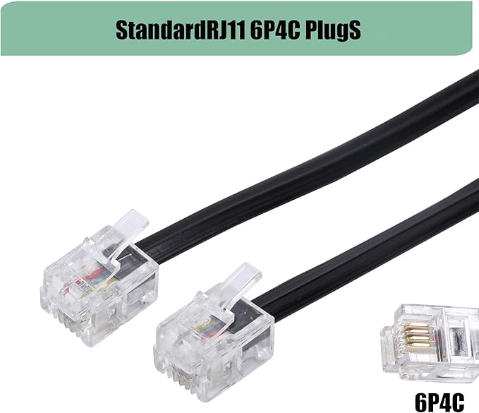 3Pack RJ11 Cable Phone Cord for Landline 25ft Telephone Cord Phone Line Cord RJ11 6P4C Male to Male for Landline Phone and Fax -(Black-25Feet)