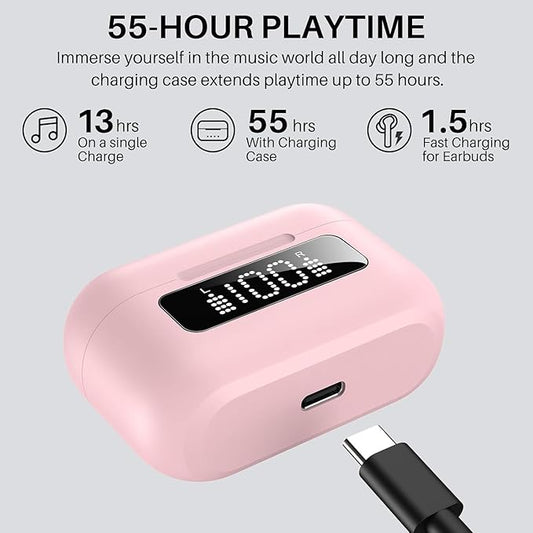 TOZO NC3 Hybrid Active Noise Cancelling Wireless Earbuds with 6 Mics AI Clear Call Ear Buds 55H Playtime with LED Display 32 Preset EQs via APP Bluetooth 5.3 IPX8 Waterproof in Ear Headphones