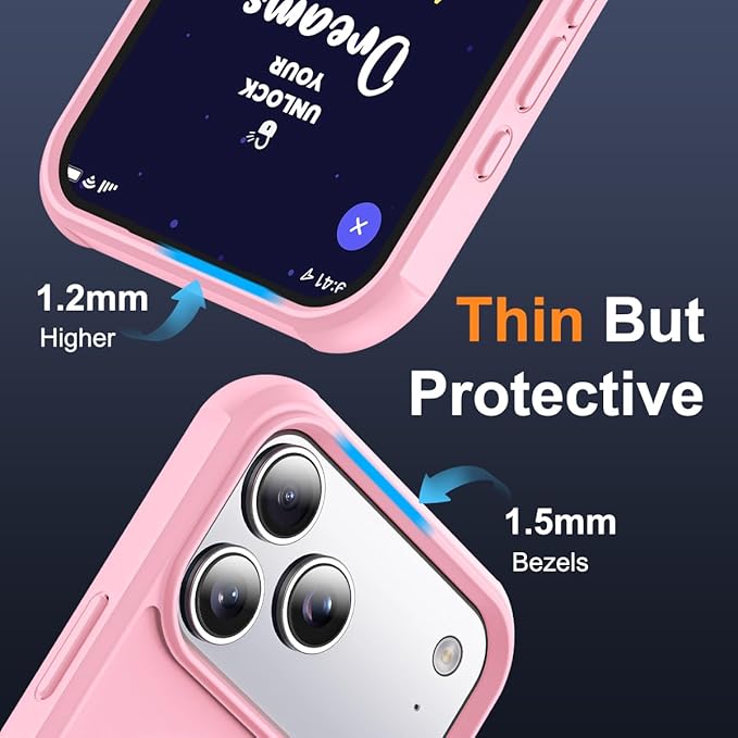 Compatible with iPhone 17 Pro Max Case with Invisible Magnetic O-Ring Stand Military-Grade Translucent Case for iPhone 17 ProMax 6.9" [Compatible with Mag-Safe][Great Grip Feeling], Pink