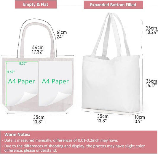 Koolmox Canvas Totes with Zipper, 12oz Thick Cotton Canvas Zipper Bags with Bottom & over Shoulder Handles, Plain Canvas Bags to Decorate for Gift Bag, Women Tote Bag, White, Pack of 6, 17x13x3.9''