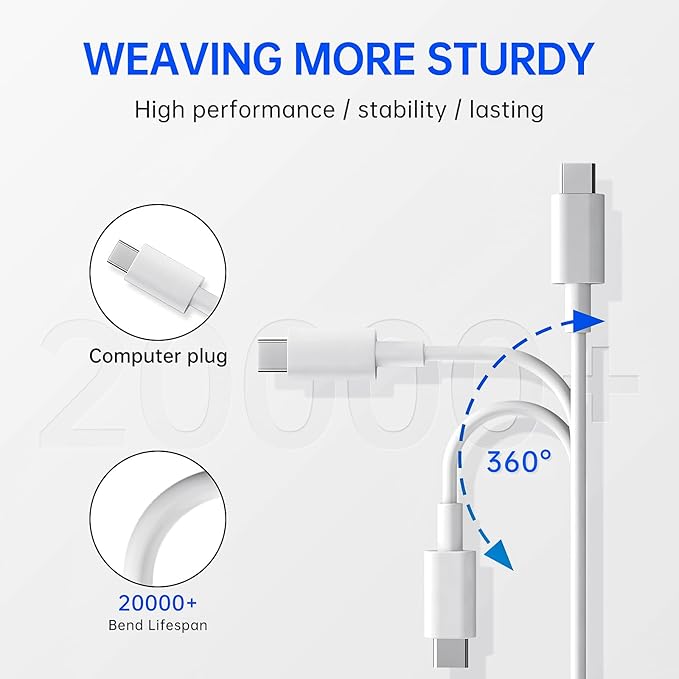 87W Power Adapter for MacBook Air After 2018, Compatible with 13/14/15 Inch After 2016, USB C to USB-C Power Cord Supply