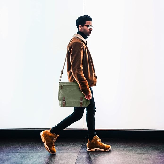 Canvas Messenger Bag for Men Women,Travel Satchel Shoulder bag 15.6 Inch Laptop Bag briefcase Business