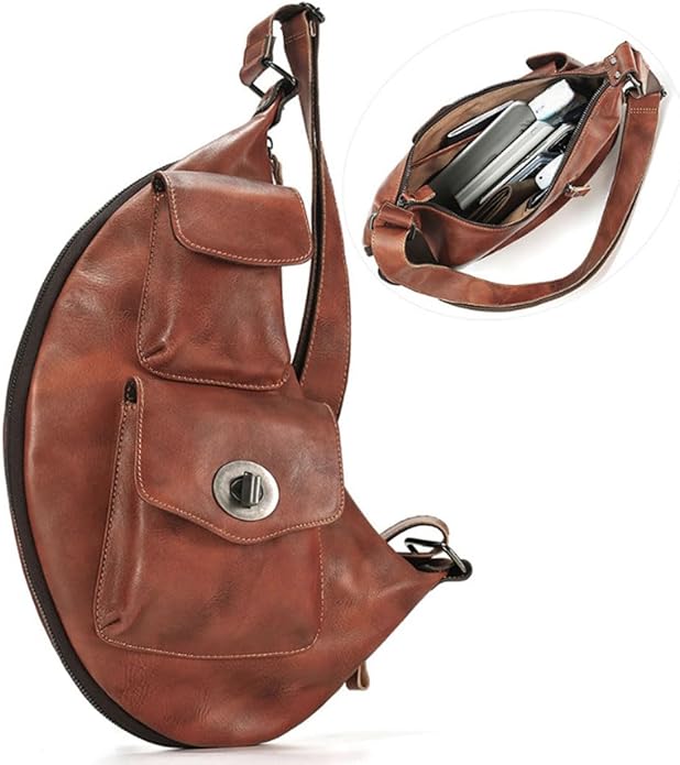 Genuine Leather Sling Bag for Men Women Backpack Chest Shoulder Satchel Crossbody Bags Casual Outdoor Daypack