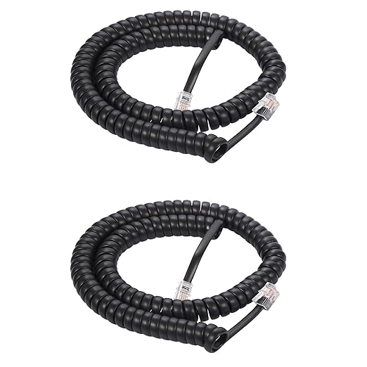 Vthahaby Coiled Wire 8Ft Uncoiled / 1.4Ft Coiled Landline Phone Handset Cable 4P4C Telephone Accessory Black (2)