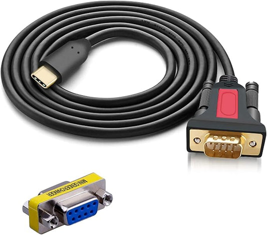 USB Type C to RS232 DB9 Serial(9-Pin) Converter Adapter Cable 5ft with a Male to Female Connector, Compatible with MAC OS, Windows, Android, Linux Type C Device (USB C)