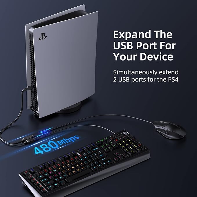 ANDTOBO USB 1 to 4 Splitter, USB 2.0 A Male to 4 USB Female Jack Y Splitter Hub Power Cord Extension Adapter Cable, Black