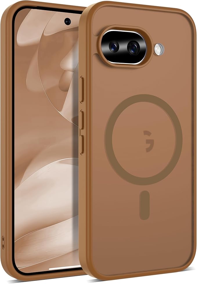 Compatible with Google Pixel 9A Case with Magnetic [Compatible with Mag-Safe][Military Grade Drop Protection] Slim Translucent Matte Phone Case with Anti-Fingerprint Tech, Brown
