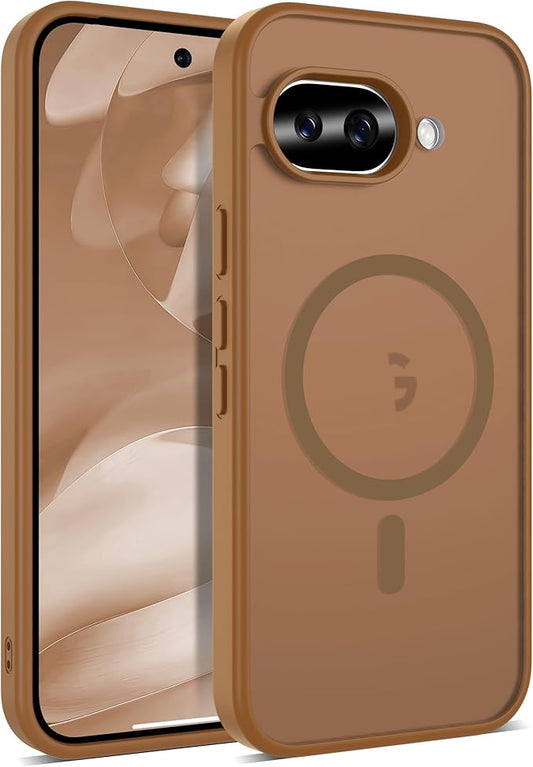 Compatible with Google Pixel 9A Case with Magnetic [Compatible with Mag-Safe][Military Grade Drop Protection] Slim Translucent Matte Phone Case with Anti-Fingerprint Tech, Brown