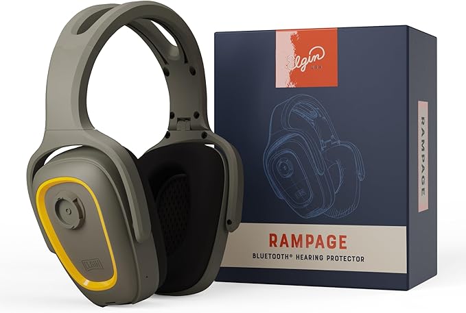 Elgin Rampage Bluetooth Hearing Protection Headphones, OSHA Compliant, 25 dB NRR, Noise Isolating Microphone, 40+ Hour Battery, IP65 Rated, Ideal for Construction, Landscaping, Industrial Use
