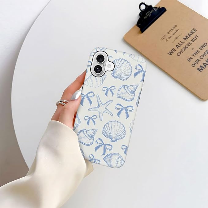 DAIZAG Case Compatible with iPhone 16,Fit Shockproof Cover for Women Girls,Blue Seashell Bow